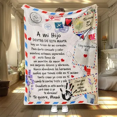 Soft Flannel Blanket for Daughter, Digital Print Spanish Letter Design, Warm Office Living Room Bed Sofa Air Conditioning Thr...