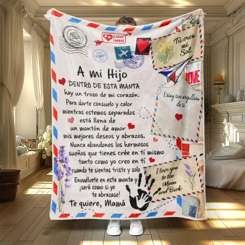 Soft Flannel Blanket for Daughter, Digital Print Spanish Letter Design, Warm Office Living Room Bed Sofa Air Conditioning Thr...