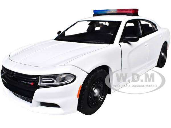 2023 Dodge Charger Pursuit Police Car Unmarked White with Flashing Light Bar, Front and Rear Lights and 2 Sounds Builder's K...