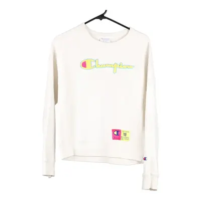 Reverse Weave Champion Spellout Sweatshirt - Medium White Cotton Blend