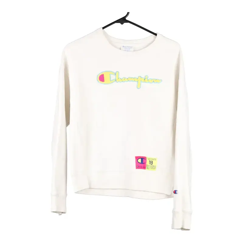 Reverse Weave Champion Spellout Sweatshirt - Medium White Cotton Blend