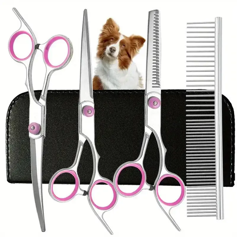 5 in 1 Pet Grooming Scissors Set, 5 Counts/set Stainless Steel Pet Hair Trimming Tool, Professional Pet Grooming Tool for Dog...