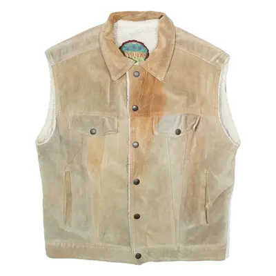 HENRI ROSSI Sherpa Lined Mens Gilet Green Leather M