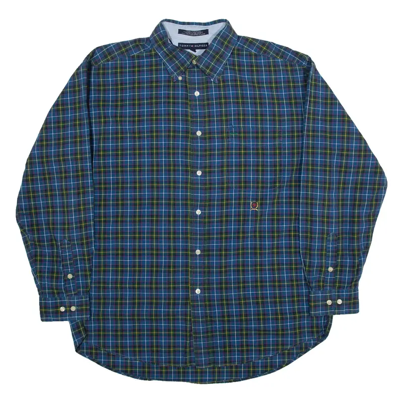 TOMMY HILFIGER Mens Shirt Blue Check Long Sleeve L