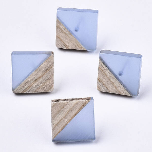Transparent Resin & Wood Stud Earrings