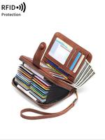 Women's Vintage Style Rfid Blocking Wallet, Wallet for Women, Fashionable Multi Card Slot Card Holder with Wrist Strap, Porta...