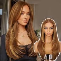 [AISI HAIR]26inch Wear  Wigs Pre Plucked Pre Cut for Beginners Honey Blonde with Chestunt brown Synthetic Lace Front Wigs For...