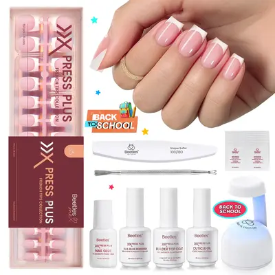 Beetles French Tip Press On Nails French Gel Nail No File Need  Fake Nails  4-in-1 DIY Manicure for Nail Extension Designs fo...