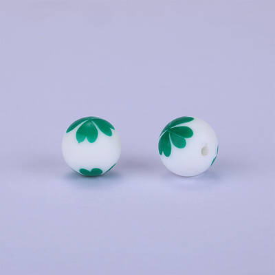 Printed Round with Clover Pattern Silicone Focal Beads