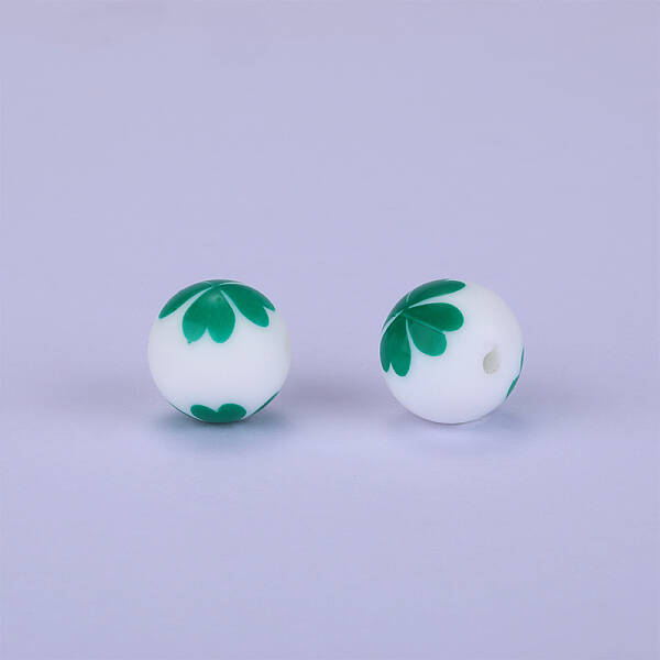 Printed Round with Clover Pattern Silicone Focal Beads