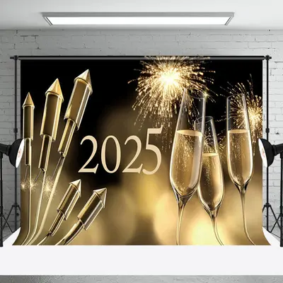 Aperturee Happy New Year 2025 Wine Pine Cone Party Backdrop - Aperturee