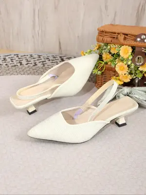 Solid Color Pointed Toe Slip on Heeled Sandals for Women 2024, Slingback Kitten Heel Luxury Designer Sandals for Party, Daily...