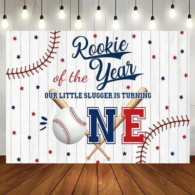 Aperturee Wood Grain Rookie Of The Year Baseball Party Backdrop