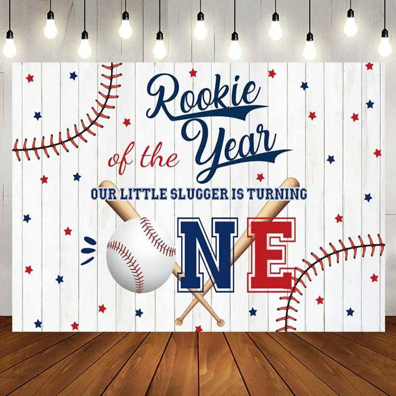 Aperturee Wood Grain Rookie Of The Year Baseball Party Backdrop