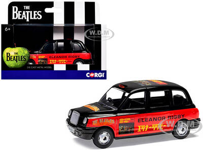 The Beatles London Taxi RHD (Right Hand Drive) Eleanor Rigby - Yellow Submarine Black and Red with Graphics Diecast Model C...
