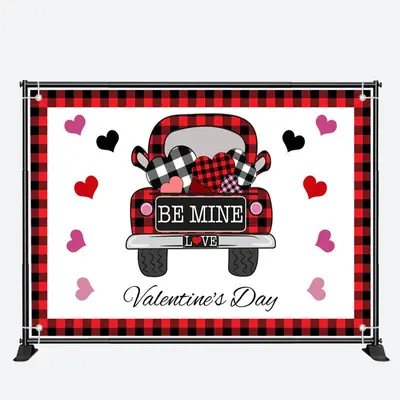Red Black Plaid Heart Car Valentines Day Backdrop - Aperturee