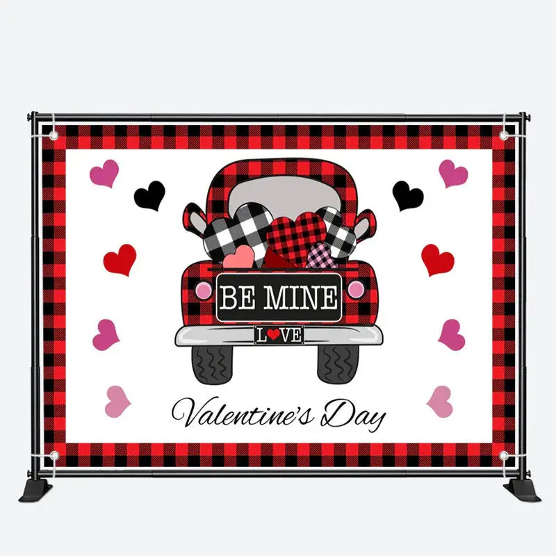 Red Black Plaid Heart Car Valentines Day Backdrop - Aperturee