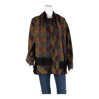 DEVERNOIS Womens Printed Blouse Purple Long Sleeve Check M