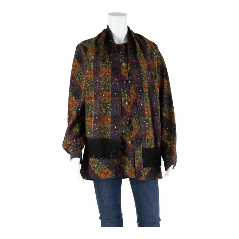 DEVERNOIS Womens Printed Blouse Purple Long Sleeve Check M