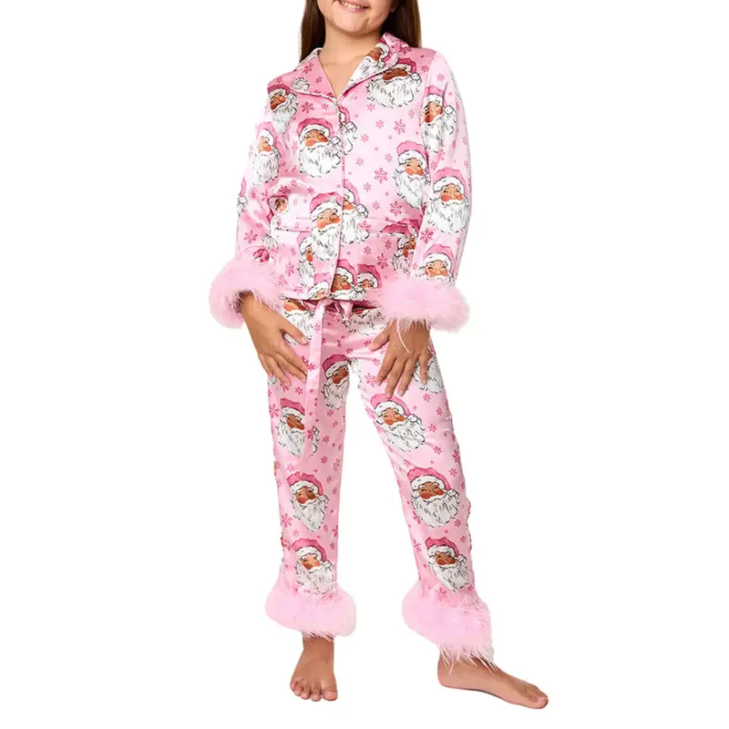 Calsunbaby Toddler Baby Girls Christmas Satin Silk Pajamas Button Down 2 Piece Pajama Set Big Kids Teen Girls Pjs Nightgown O...