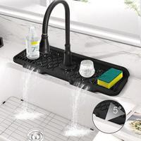 Silicone Faucet Splash Guard, Slope Design Splash Proof Mat with Sponge Holder, Water Splash Guard for Kitchen & Bathroom, Sp...