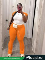 【Plus Size】 Two-piece Set Colorblock Top & Pants, Casual Fashion Cozy Breathable Set for Daily Outdoor Wear, Women's Clot...