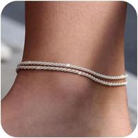 Dainty Layered Waterproof Anklet For Women Adjustable Womens Anklet Set Stackable Figaro Beaded Cuban Link Anklets Daily Clot...