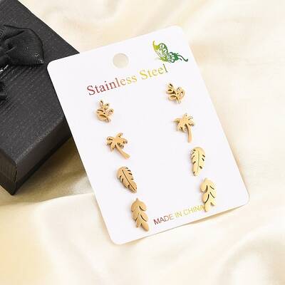 304 Stainless Steel Leaf Stud Earring Kits