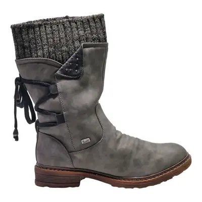 RIEKER High Boots Grey Leather Mens UK 7