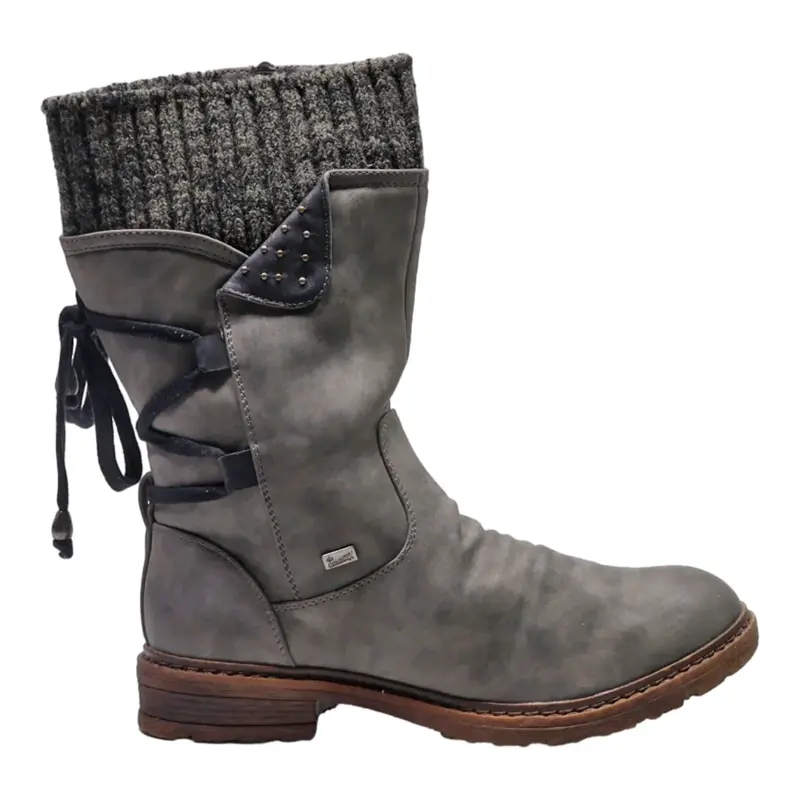 RIEKER High Boots Grey Leather Mens UK 7