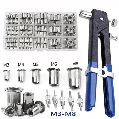 Portable Rivet Nut Tool Kit, Heavy Duty 150pcs M3/M4/M5/M6/M8 Nut Rivet Mandrels Repair Tool, Industrial Rivet Gun Flathead S...