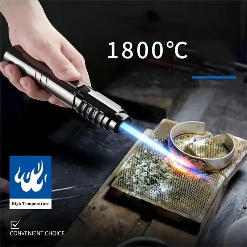 1800° High Temperature Spray Gun Lighter (Butane gas must be added to ignite) Metal Outdoor Windproof Blue Powerful Flame Bl...