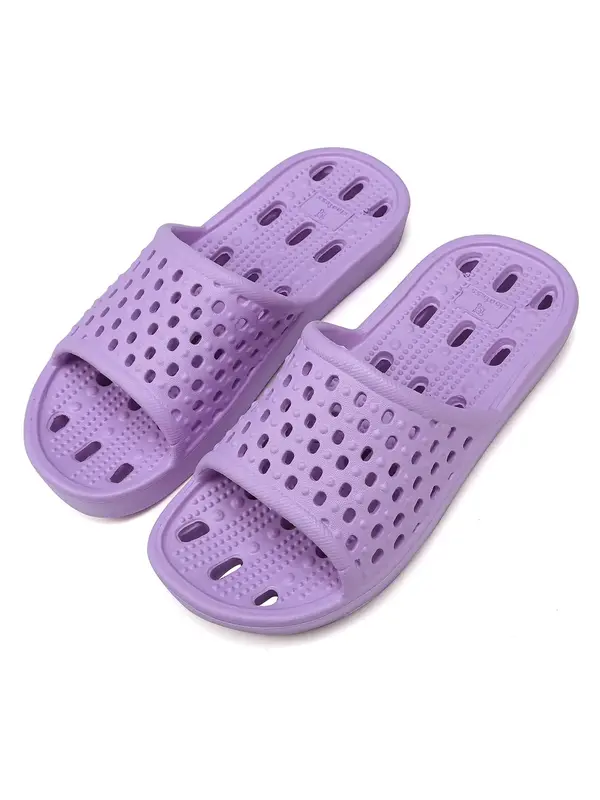 Women's Hollow Out Solid Color Slides, Casual Soft Comfortable Bathroom Slippers, Non-slip Home Slippers, Summer 2024 Trendy ...
