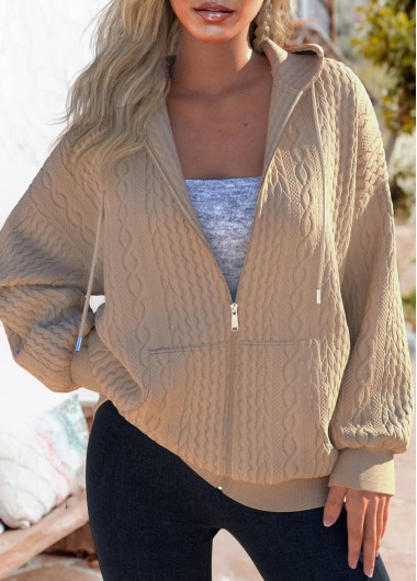 Modlily Light Camel Zipper Long Sleeve Hoodie - M