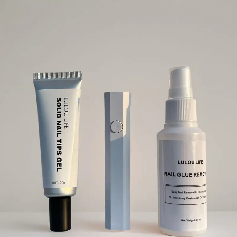 Lulou Magic Solid Nail Glue Kit 3-In-1 Nail Art Kits Nail Care UV Light Remover manicure cutics Vacations Gift For Her