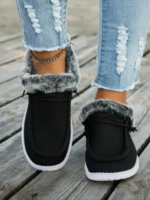 Women's Solid Color Fleece Lined Low Top Sneakers, Casual Comfortable Round Toe Sports Shoes, Female All-match Basic Shoes fo...