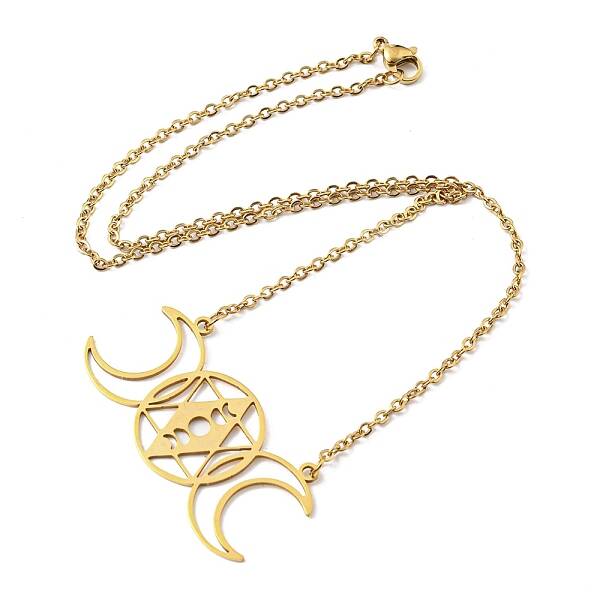 201 Stainless Steel Triple Moon Goddess Pendant Necklace with Cable Chains