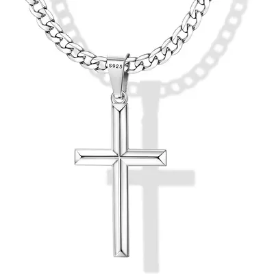 Fansilver Cross Necklace for Men Women with 5mm Figaro Link Chain or Cuban Link Curb Chain Necklace 18-30 Inches Cross Neckl...