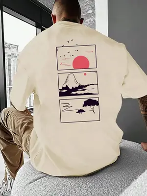 Men's Cartoon Graphic Print Round Neck Tee, Summer Outfits 2024, Summer Clothes Loose Casual Short Sleeve T-shirt for Summer...