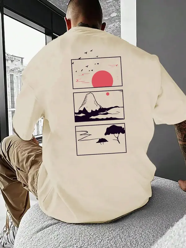 Men's Cartoon Graphic Print Round Neck Tee, Summer Outfits 2024, Summer Clothes Loose Casual Short Sleeve T-shirt for Summer...