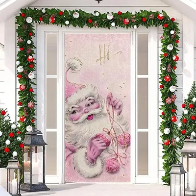 Hi Pink Santa Claus Snowy Door Cover For Christmas - Aperturee