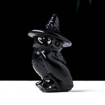 Natural Obsidian Carved Owl Figurines