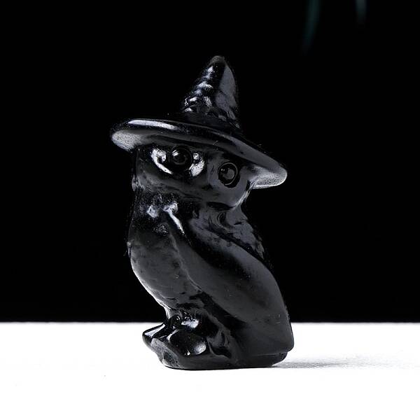 Natural Obsidian Carved Owl Figurines