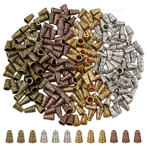 240Pcs 4 Colors Tibetan Style Alloy Bead Cone