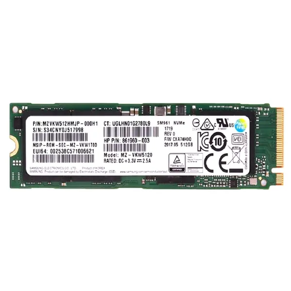 861960-003 HP 512GB Multi-Level Cell PCI Express NVMe 3.0 x4 M.2 2280 Solid State Drive