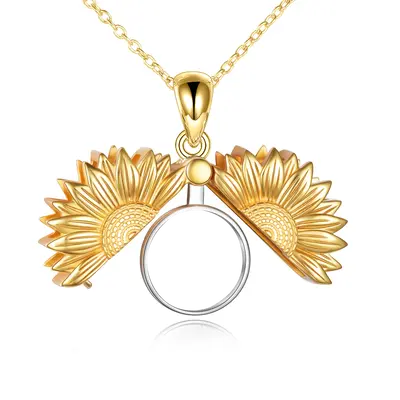 Sterling Silver Two-Tone Sunflower Personalised Photo Locket Necklace For Women