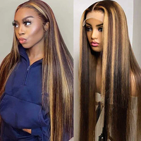[30Inch for Only $119] Hot Star Colorful 13X6 P4/27 Highlight Color HD Transparent Lace Front Straight Wigs Human Hair 99J Bu...