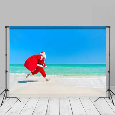 Santa Beach Xmas In July Backdrop For Home Decor - Aperturee