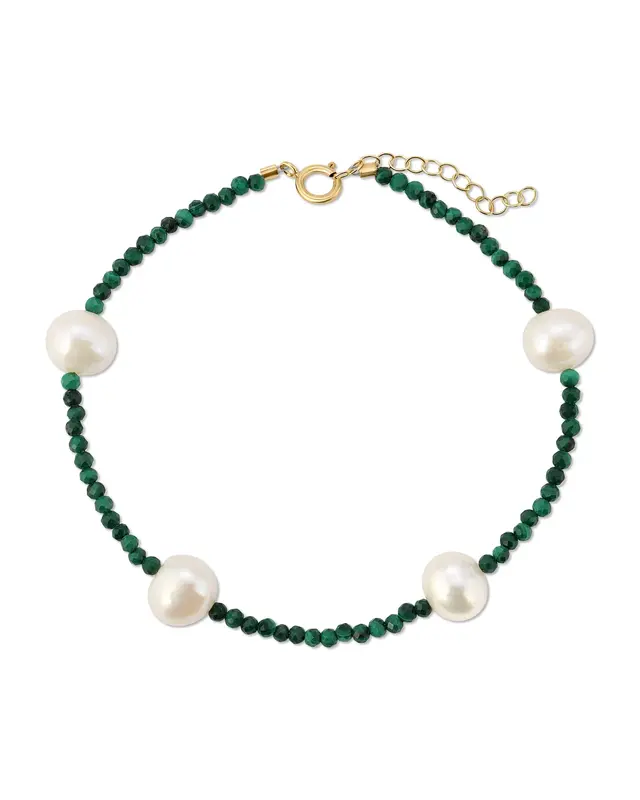 Toni Bracelet | Metal Color: Gold | Gemstone: Malachite | Length: Adjustable 6 - 7 inches