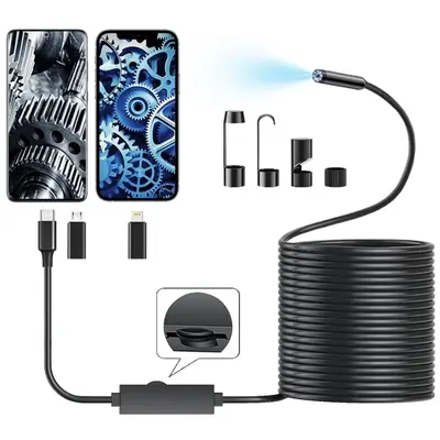 16.4ft Endoscope Camera with Light for iPhone and Android, 1920P HD IP67 Waterproof Borescope with 8 Adjustable LED Lights, S...